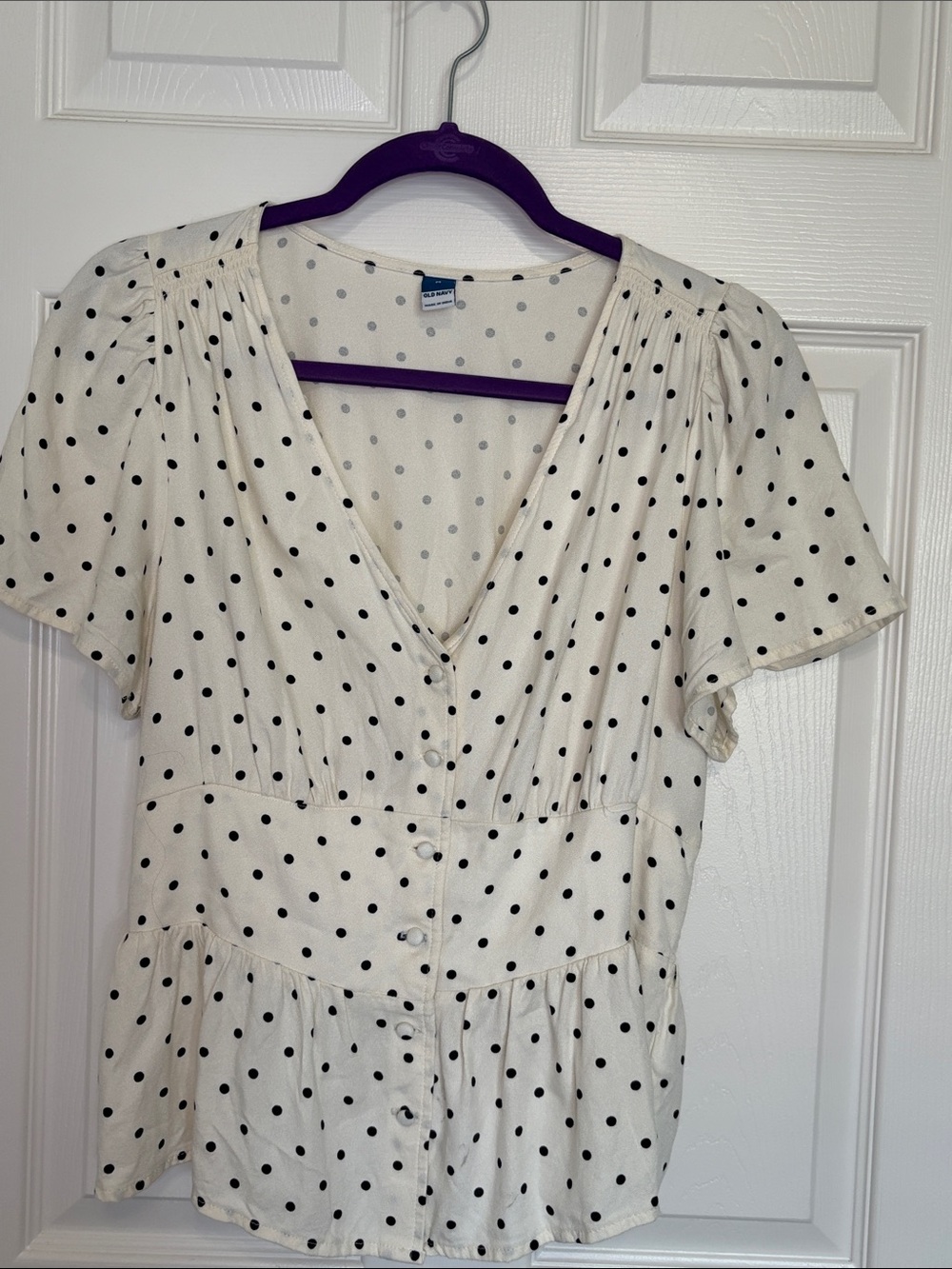 Old Navy Cream Blouse with Black Polka Dots Size M